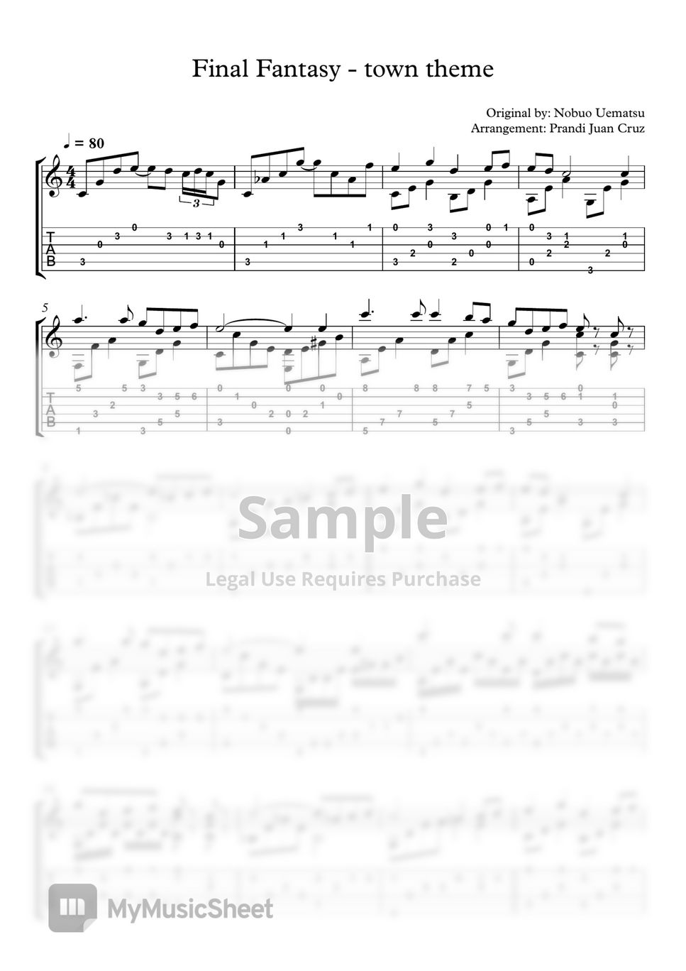 nobuo-uematsu-town-classical-guitar-guitar-cover-tab-1-staff-by