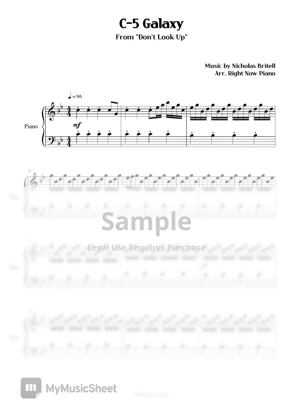Don't Look Up - C-5 Galaxy Sheet by Right Now Piano