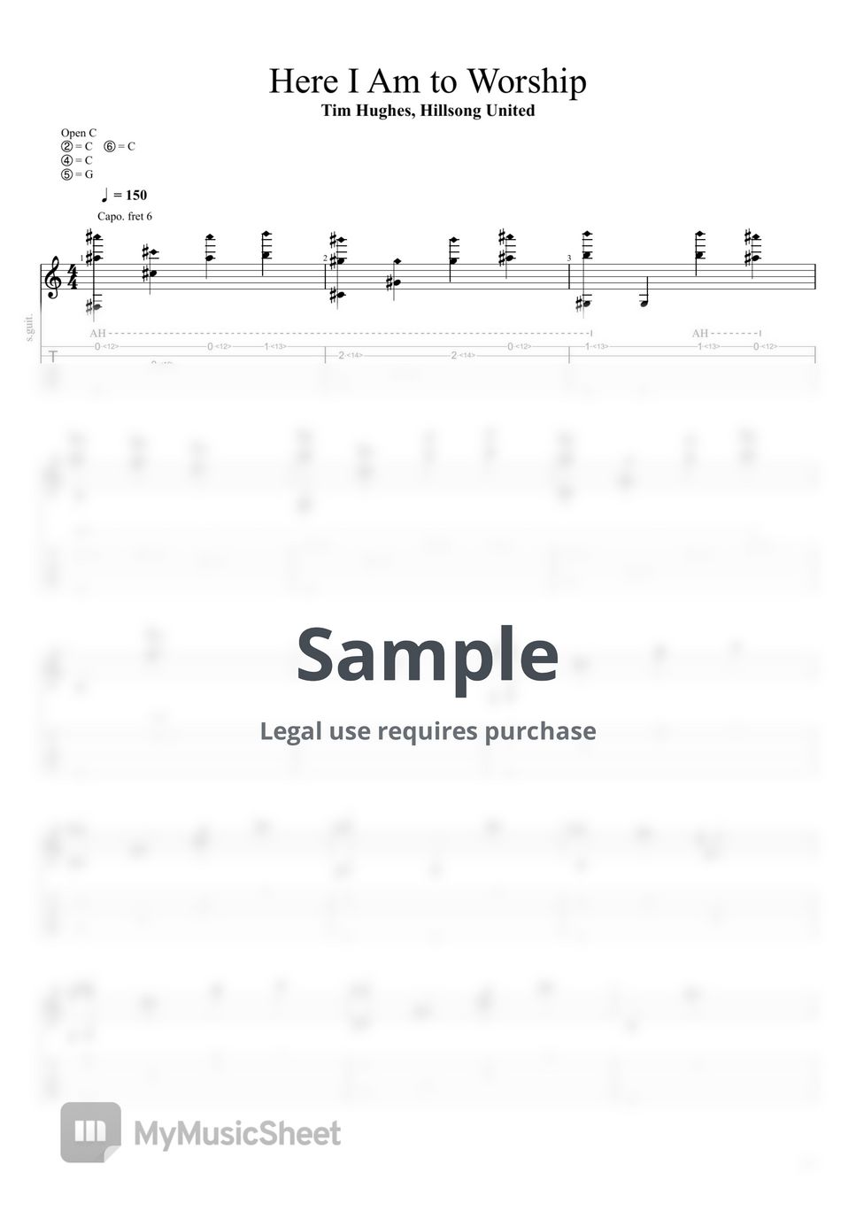 Tim Hughes, Hillsong United - Here I Am to Worship Tab + 1staff by ...