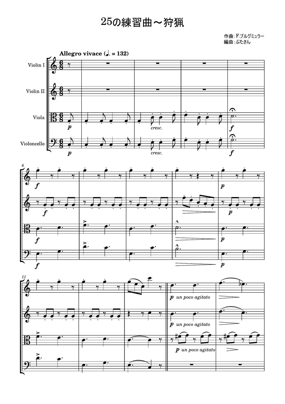 フリードリヒ・ブルグミュラー - 狩猟～「25の練習曲」より (弦楽四重奏) by ぶたさん