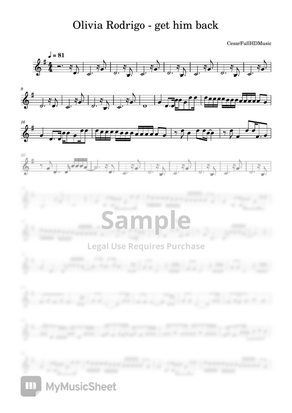Olivia rodrigo get him back partitura