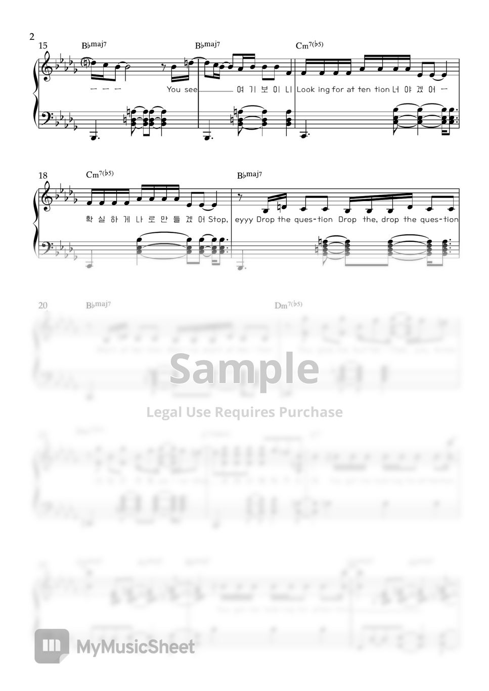뉴진스 - Attention (피아노커버/원키, 쉬운키/ 멜로디연주/ 가사, 코드 포함) by song's piano