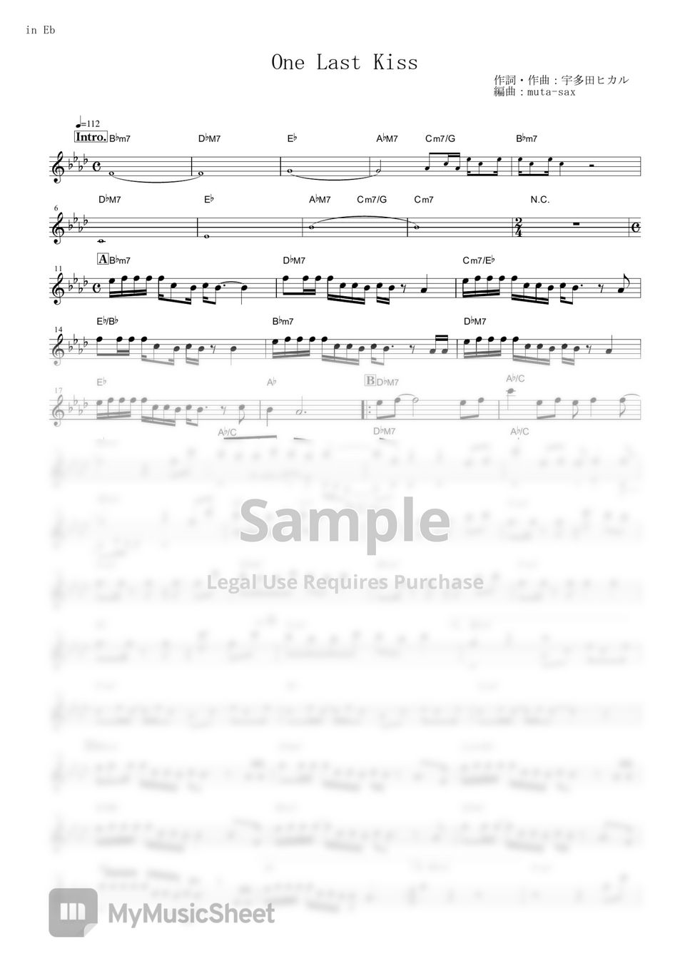 シン・エヴァンゲリオン劇場版:|| - One Last Kiss (in Eb) by Hikaru Utada