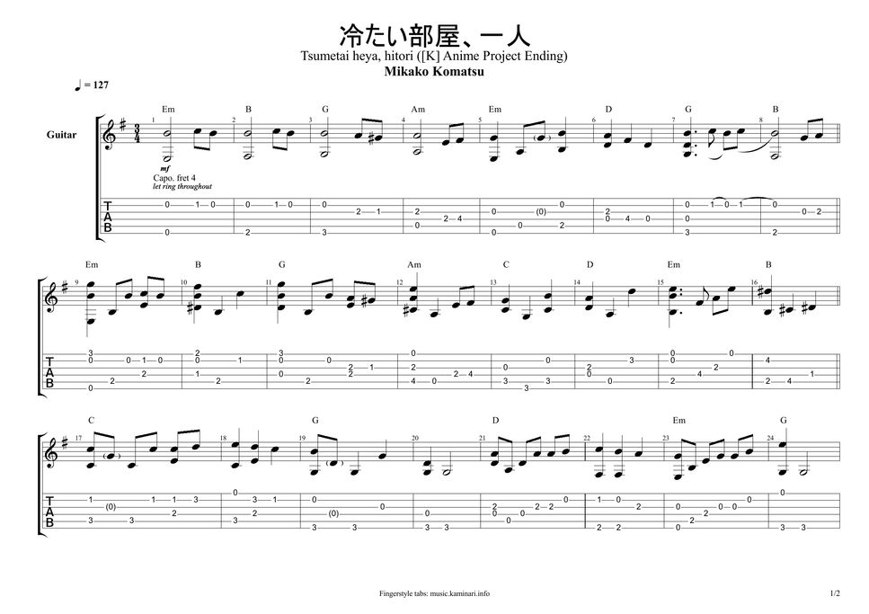 k-project-ending-tsumetai-heya-hitori-partitura