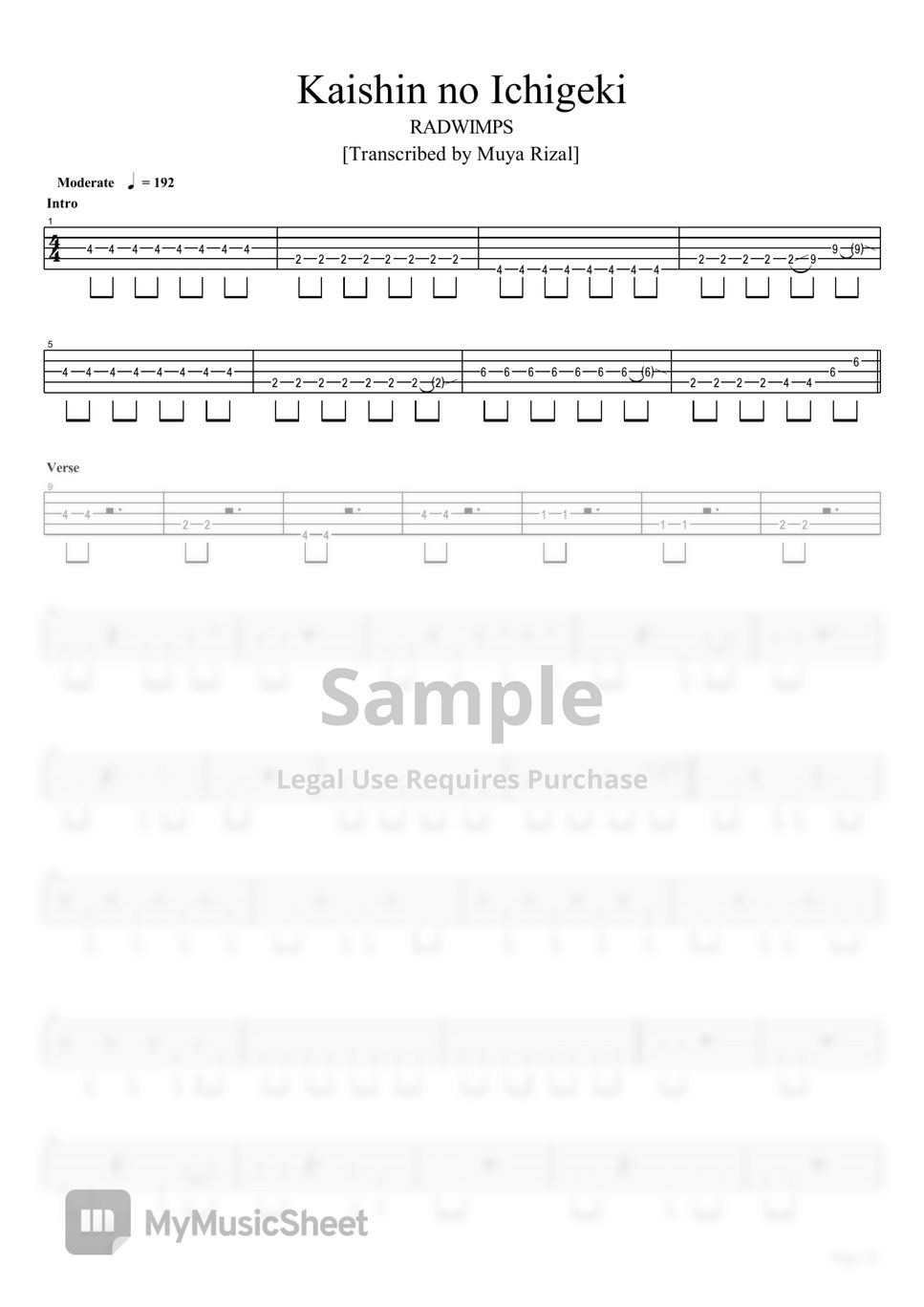 RADWIMPS - Kaishin No Ichigeki (Bass TAB) Sheets By Muya Rizal