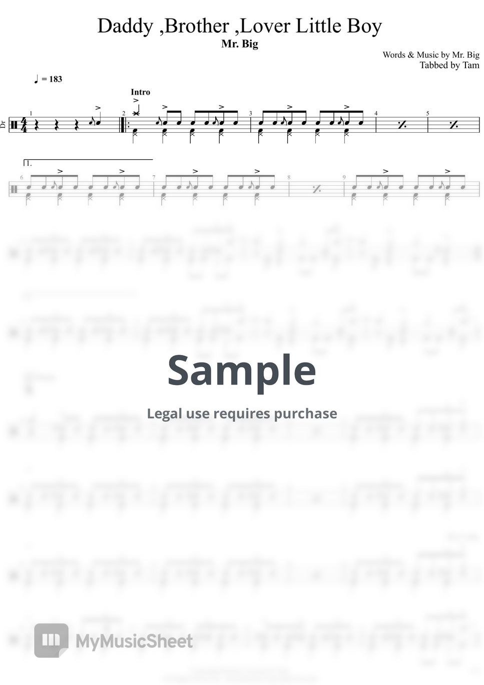 Mr Big Daddy Brother Lover Little Boy (Mr Big / Daddy Brother Lover Little Boy) Sheets by Tam Shau