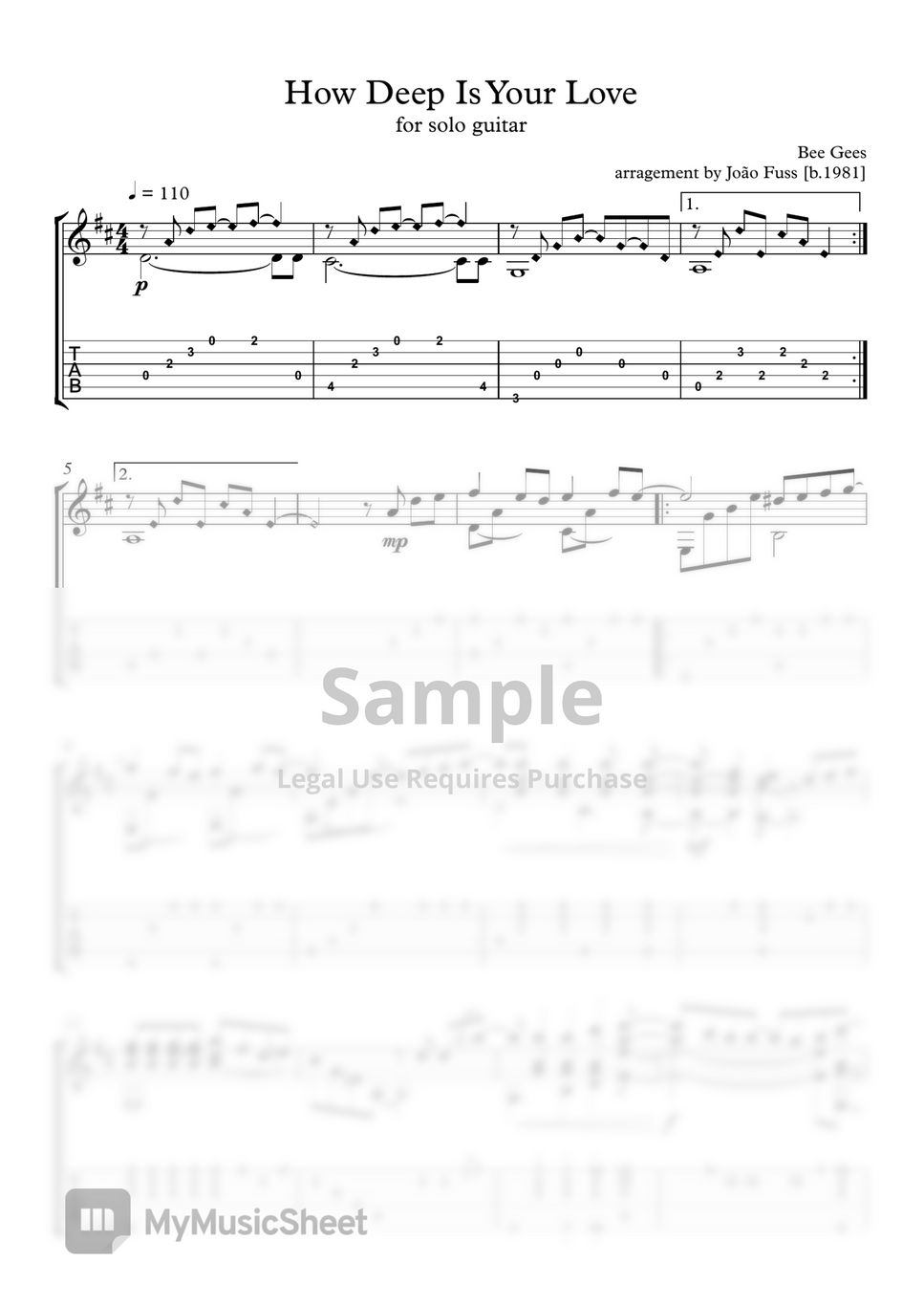 Bee Gees How Deep Is Your Love Sheets By Jo o Fuss