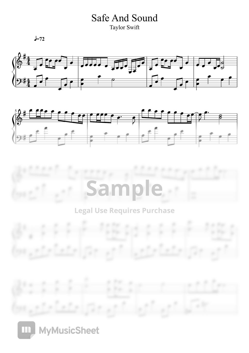 safe and sound taylor swift sheet music