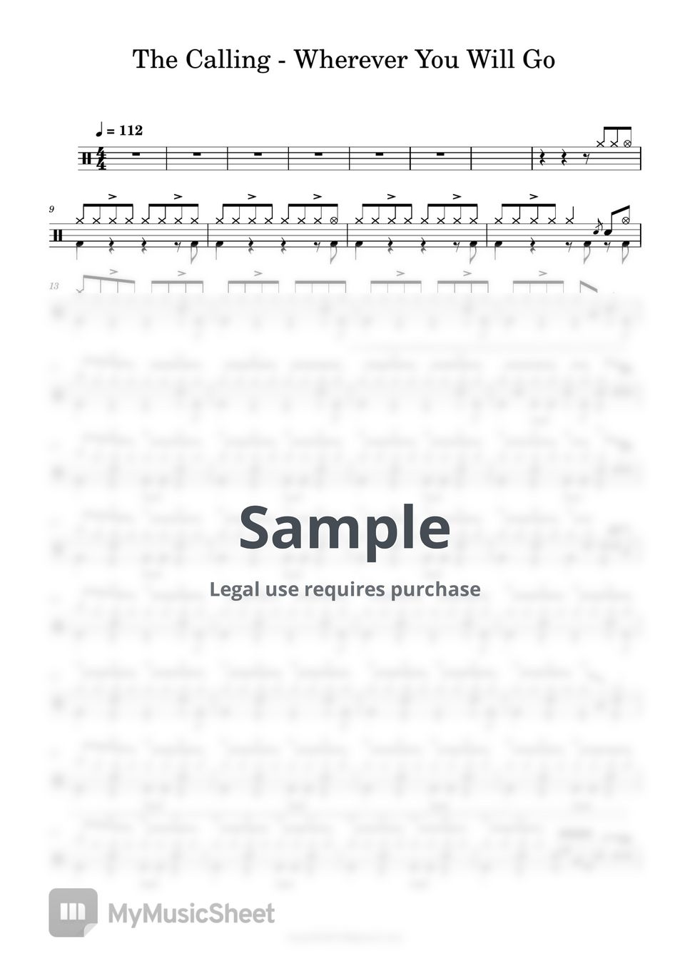 The Calling - Wherever You Will Go Sheets by 晨曦音樂工作室 爵士鼓 鼓譜 Drumtab