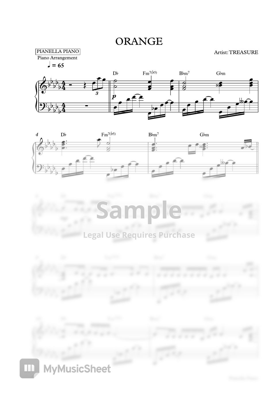 TREASURE - ORANGE (Piano Sheet) by Pianella Piano