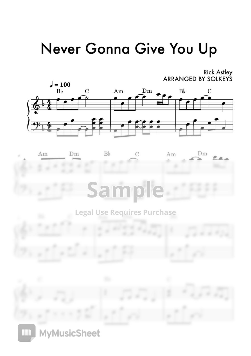 Rick Astley Never Gonna Give You Up Sheet By Solkeys 3803