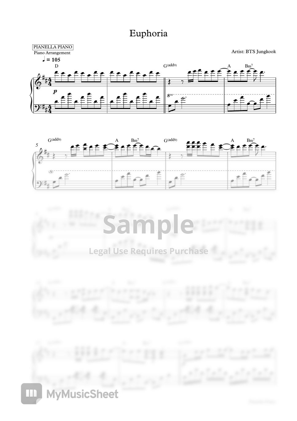 BTS Jungkook - Euphoria (Piano Sheet) by Pianella Piano
