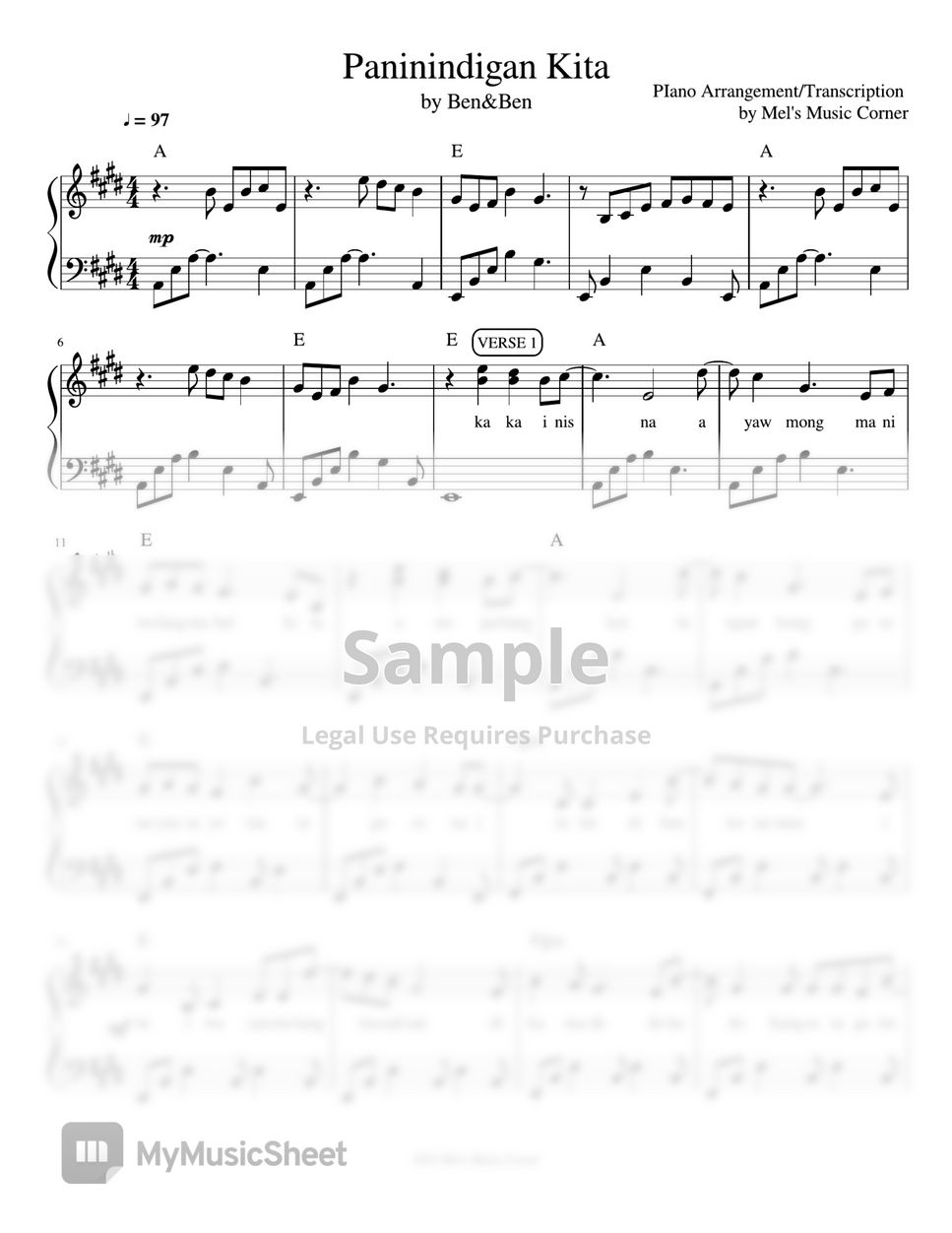 Ben&Ben - Paninindigan Kita (piano sheet music) by Mel's Music Corner