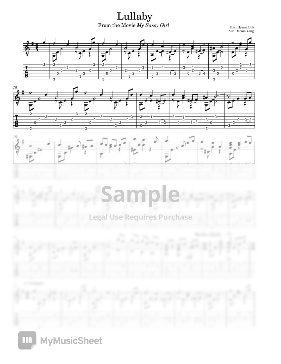 ACE - Lullaby (My Sassy GIrl OST) Sheets by Darius Yang