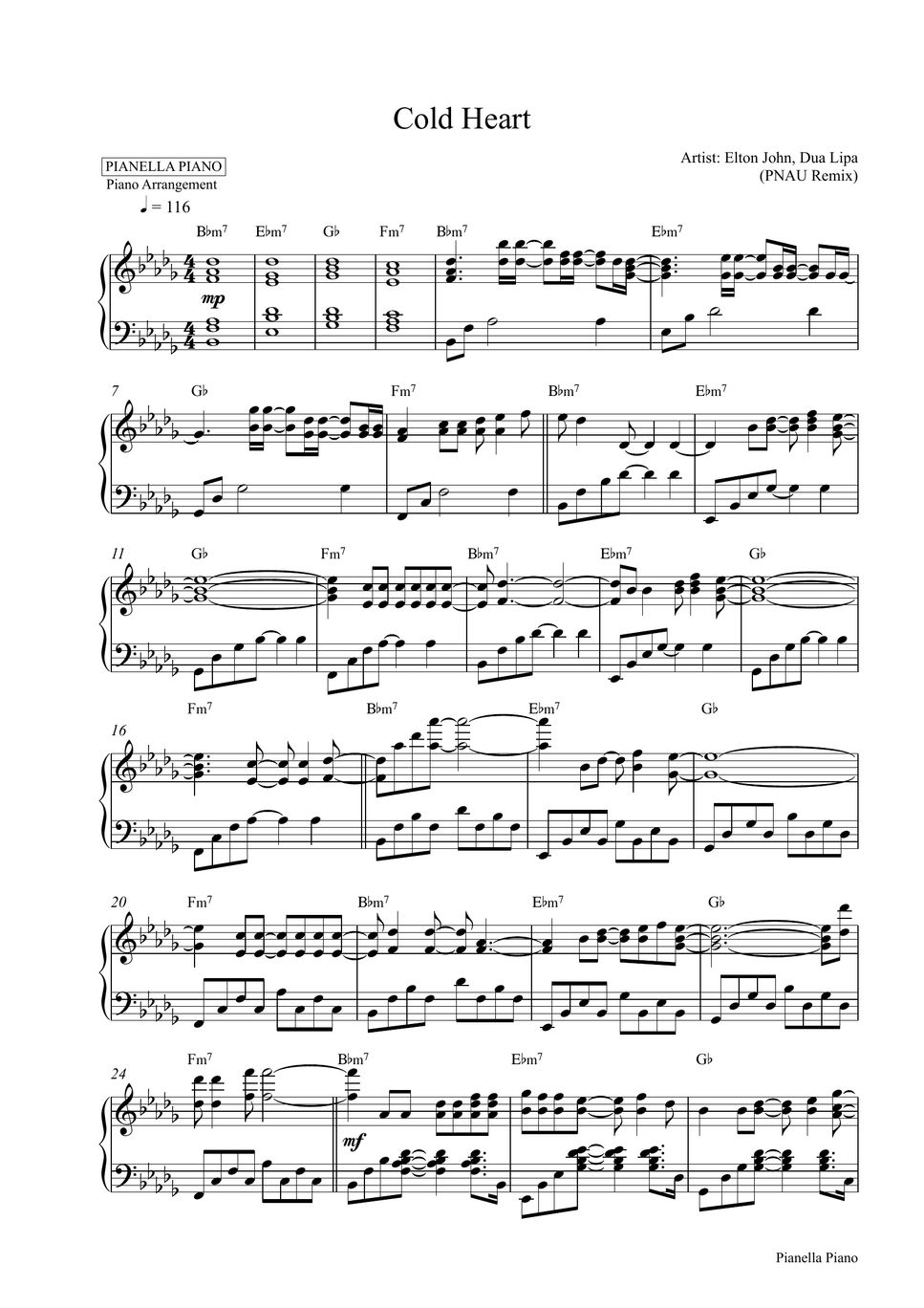 Elton John, Dua Lipa Cold Heart (Piano Sheet) Sheets by Pianella Piano