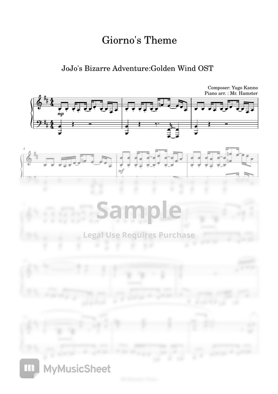JoJo's Bizarre Adventure Golden Wind OST:Giorno's theme Sheet music for  Piano (Solo)