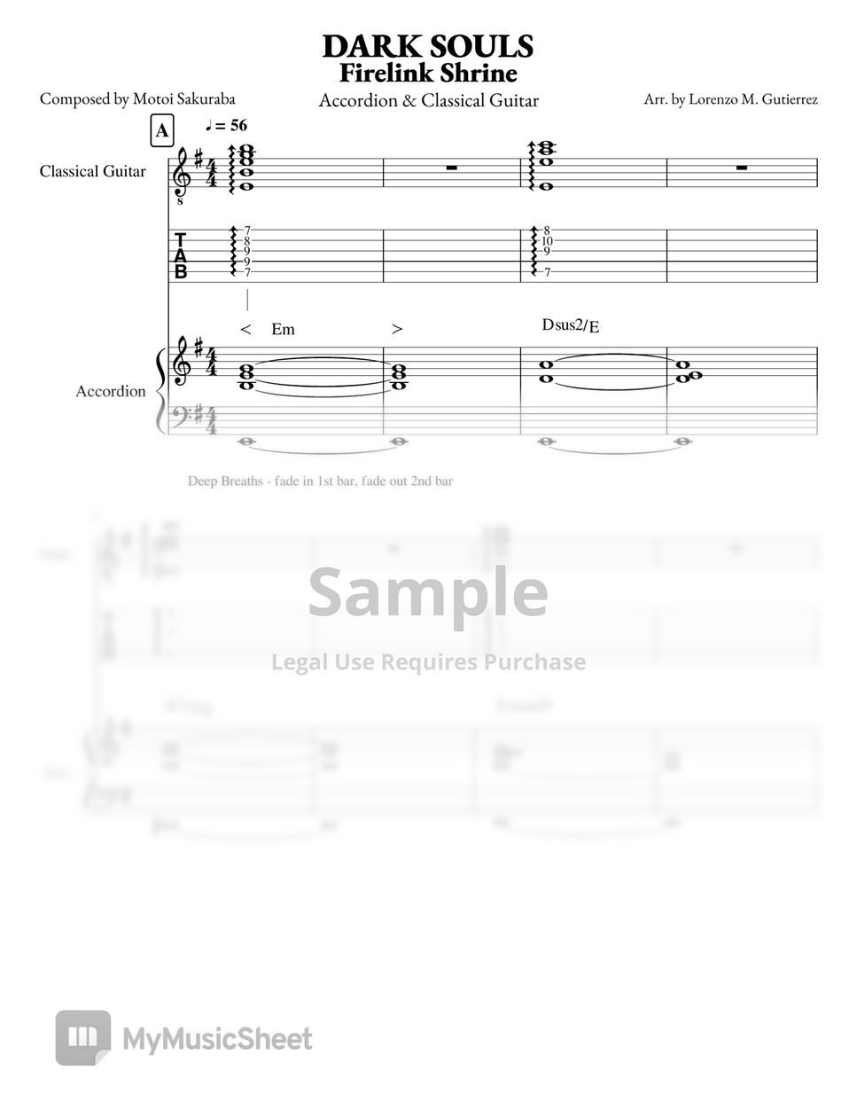 Motoi Sakuraba Firelink Shrine (Accordion & Classical Guitar) Tab