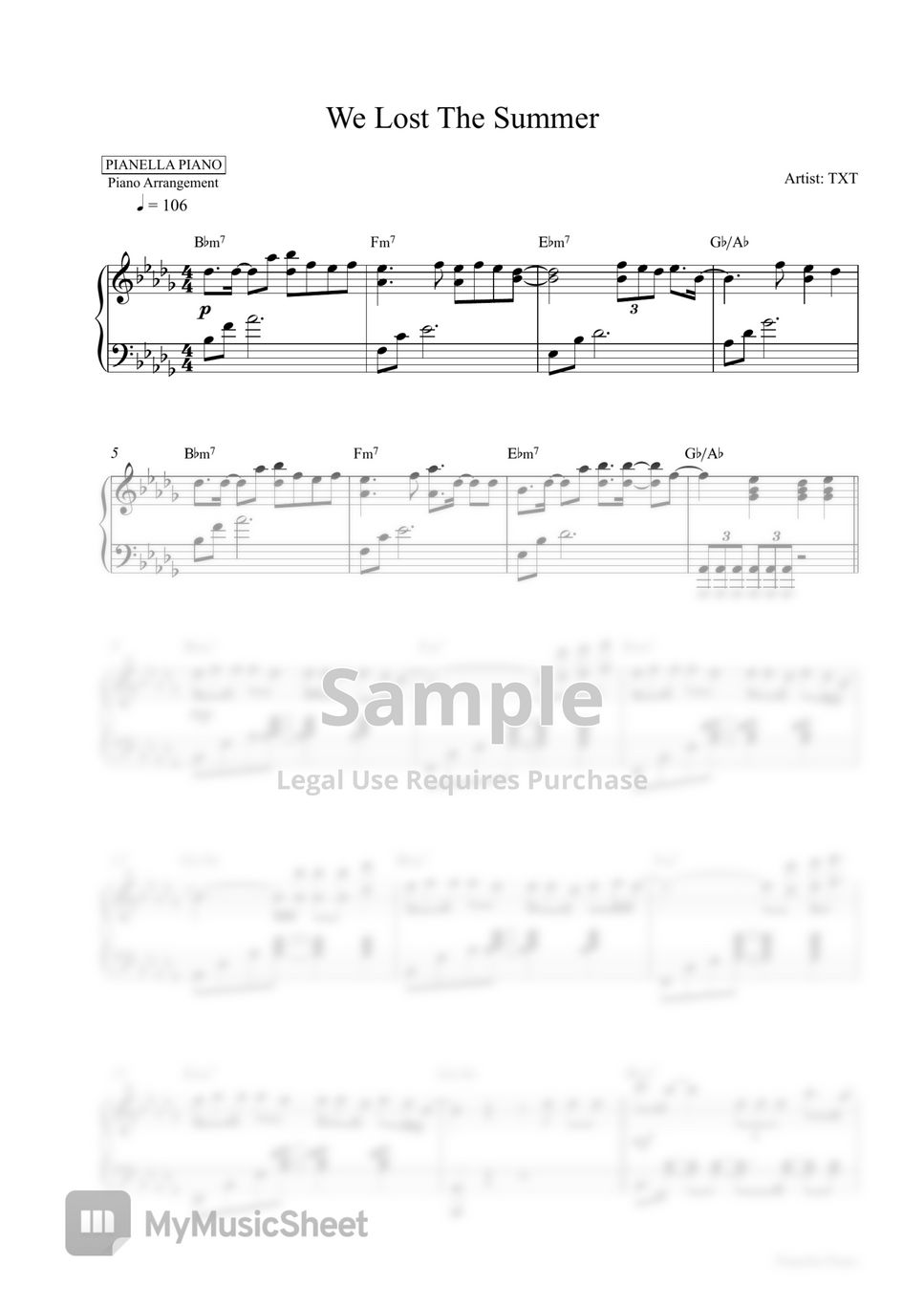 TXT - We Lost The Summer (Piano Sheet) by Pianella Piano