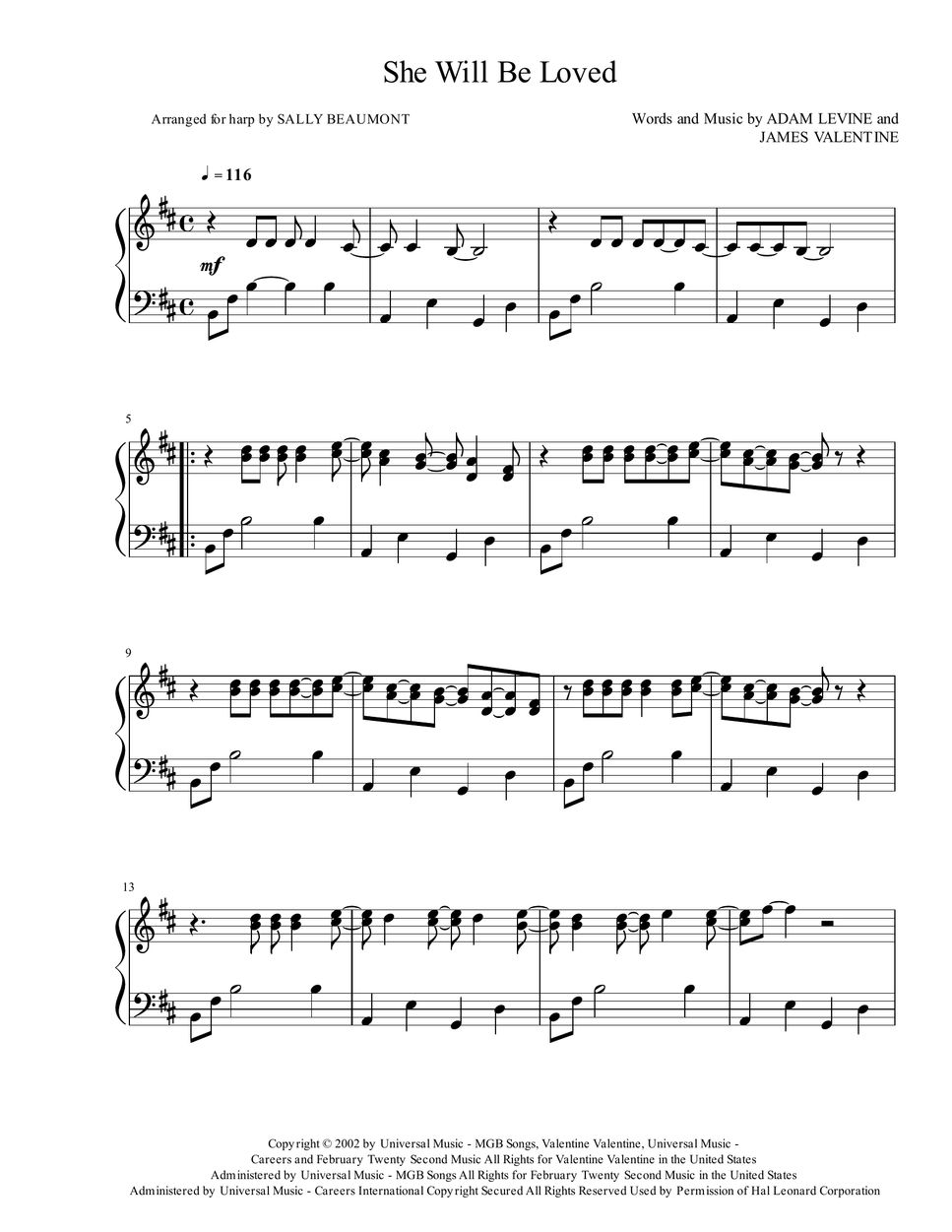 maroon-5-she-will-be-loved-harp-sheets-by-sally-beaumont