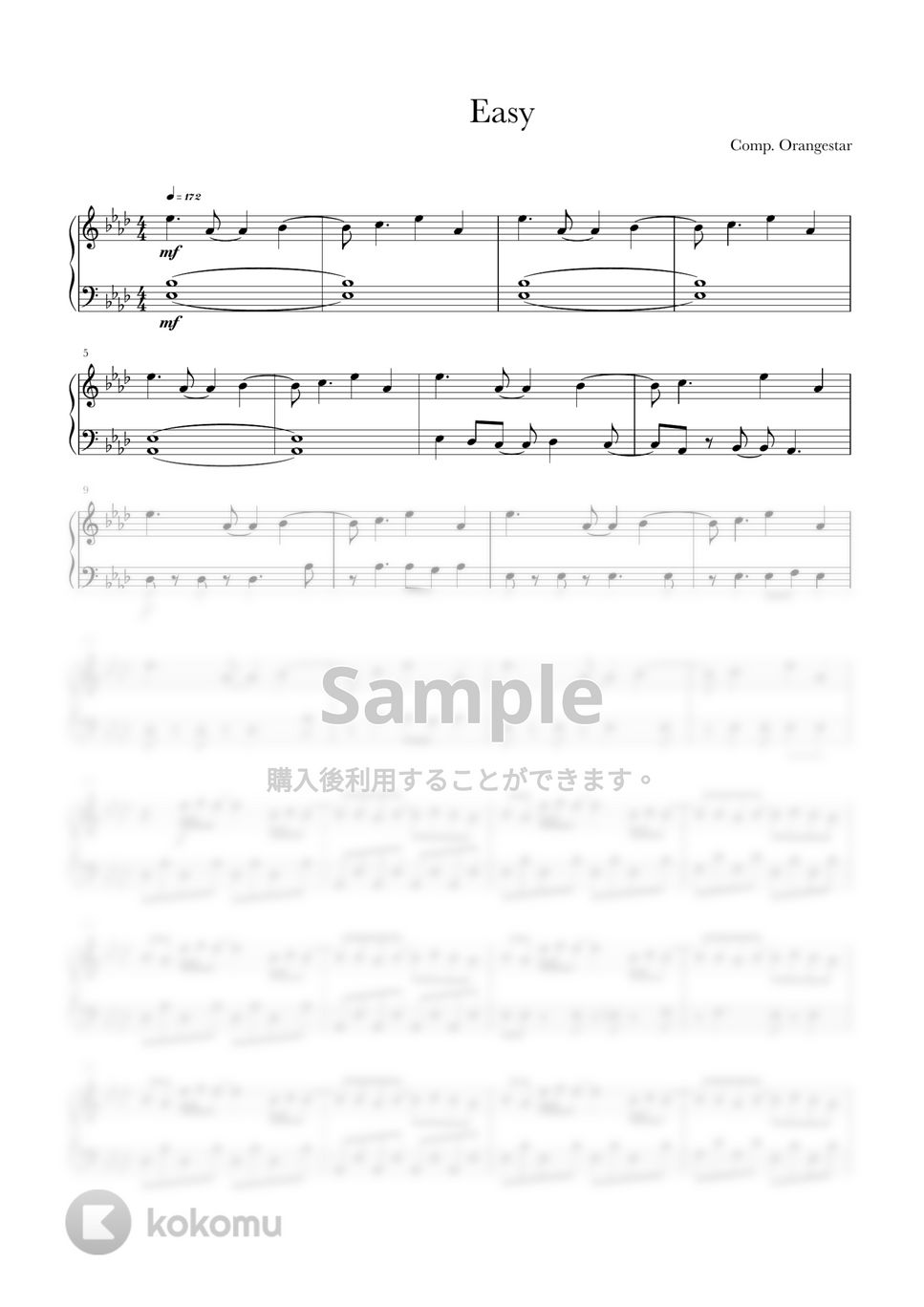 Orangestar - 快晴 (ピアノソロ初級、ワンコーラスのみ) by Ray