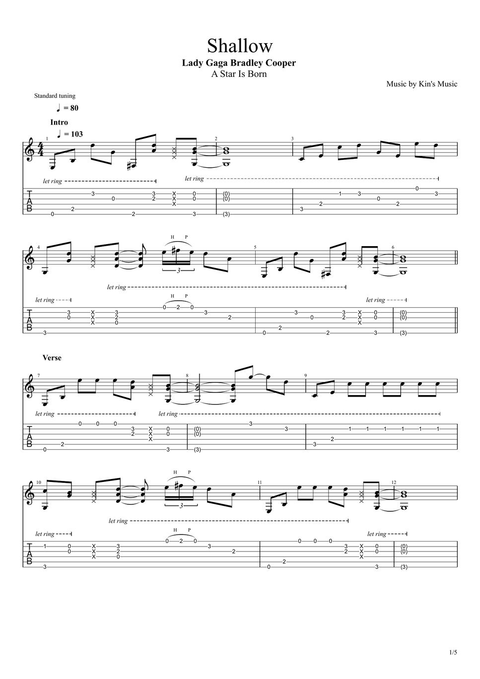 Lady Gaga, Bradley Cooper Shallow[Easy Guitar Fingerstyle For