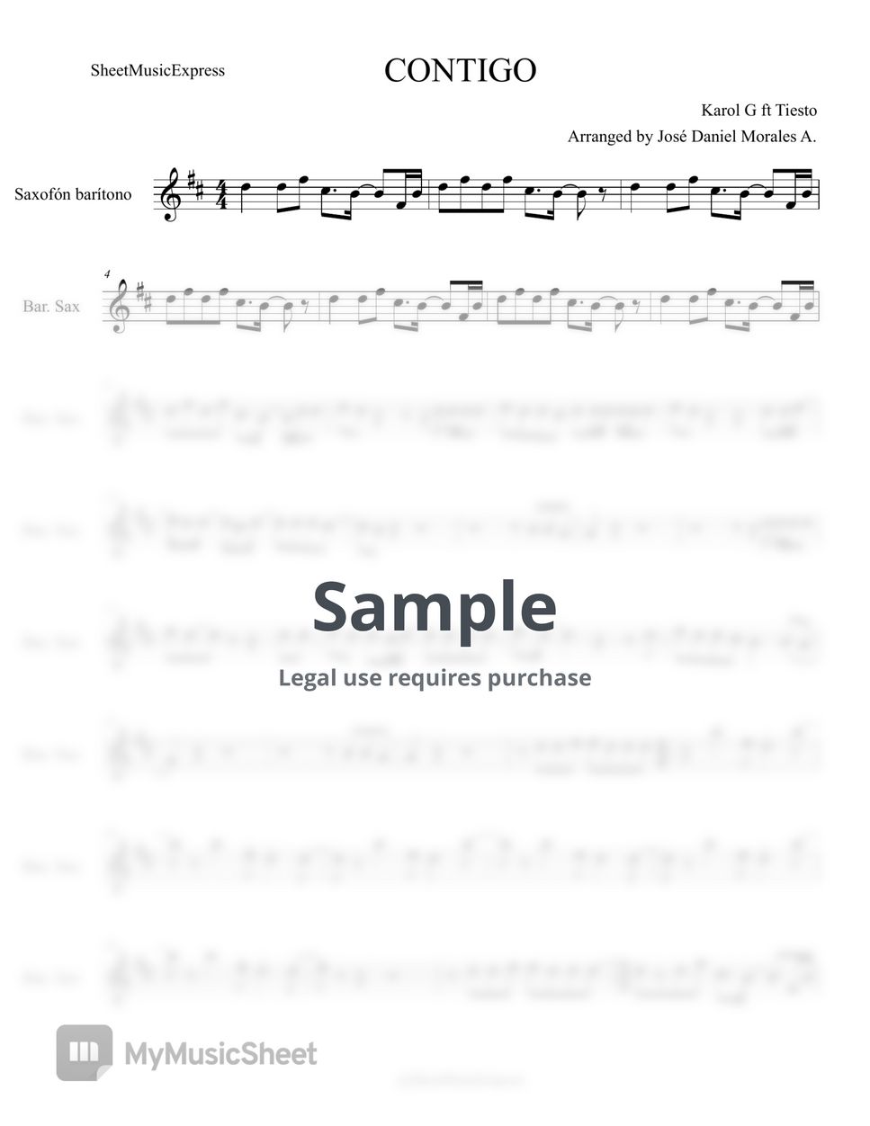 Karol G - Contigo Karol G Tiesto Sheet Music Baritone Sax (Latin) by Sheet Music Express