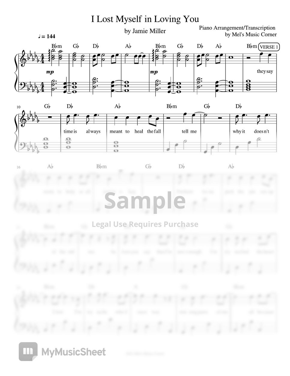 Jamie Miller - I Lost Myself in Loving You (piano sheet music) by Mel's Music Corner