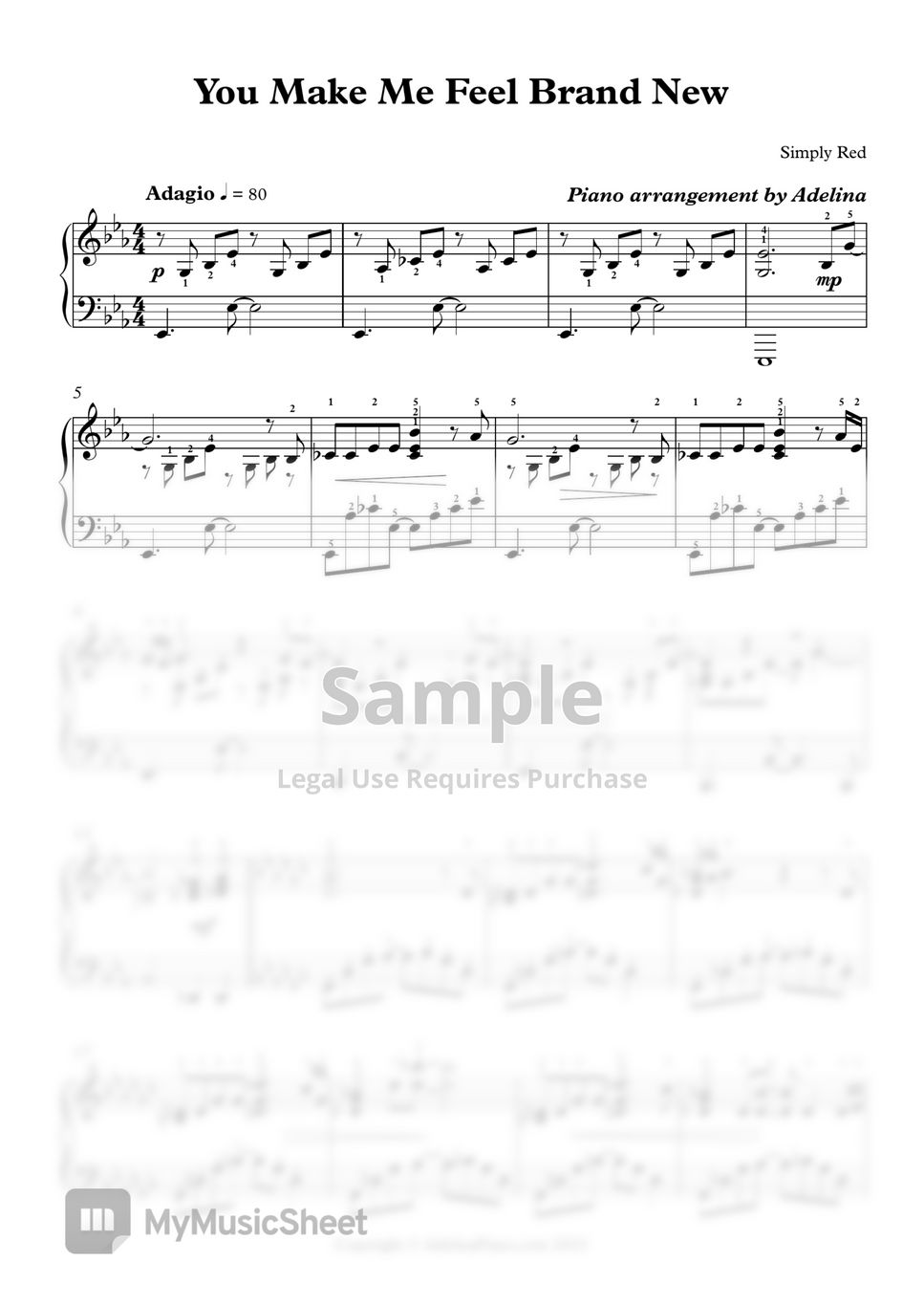 Simply Red You Make Feel Brand New Sheets By Adelina Piano