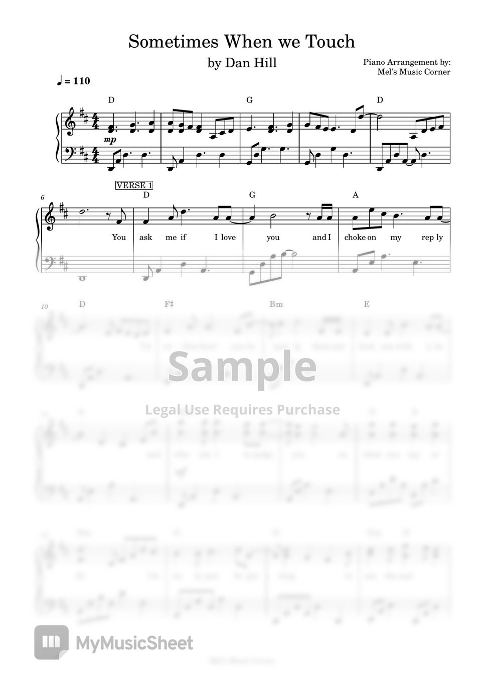 Dan hill sometimes when we touch piano sheet music b n nh c by mel