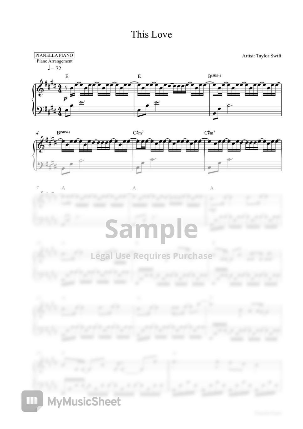 Taylor Swift This Love Piano Sheet Sheets By Pianella Piano 0136