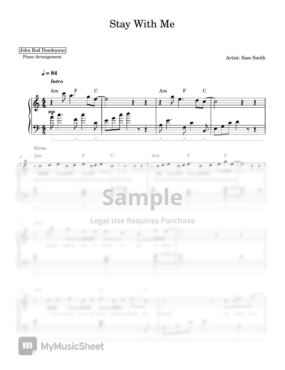 Sam Smith - Stay With Me (PIANO SHEET) by John Rod Dondoyano