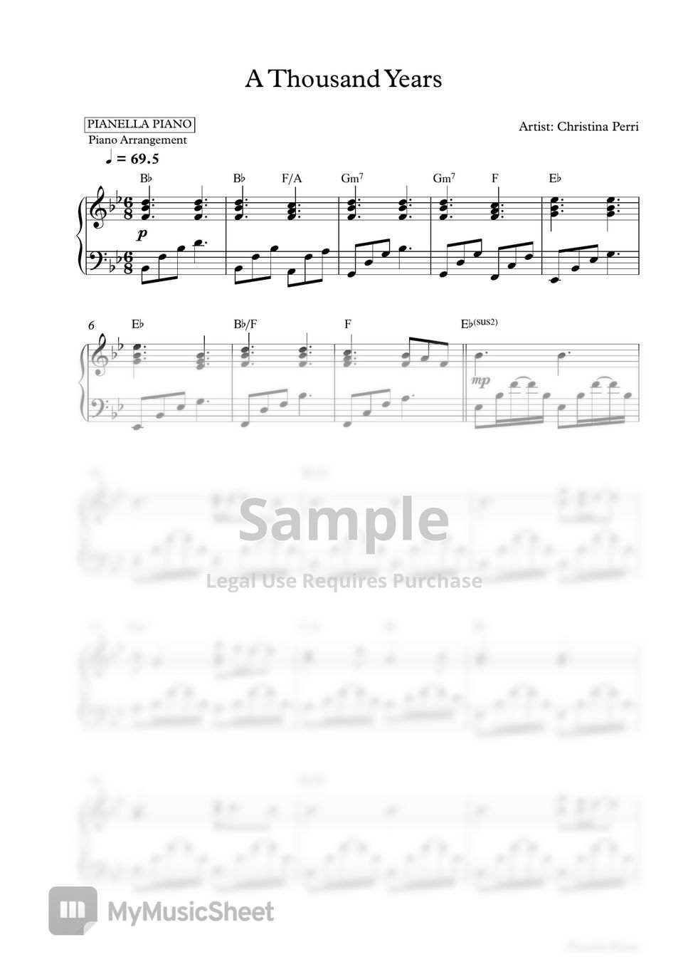 Christina Perri - A Thousand Years (Piano Sheet) by Pianella Piano