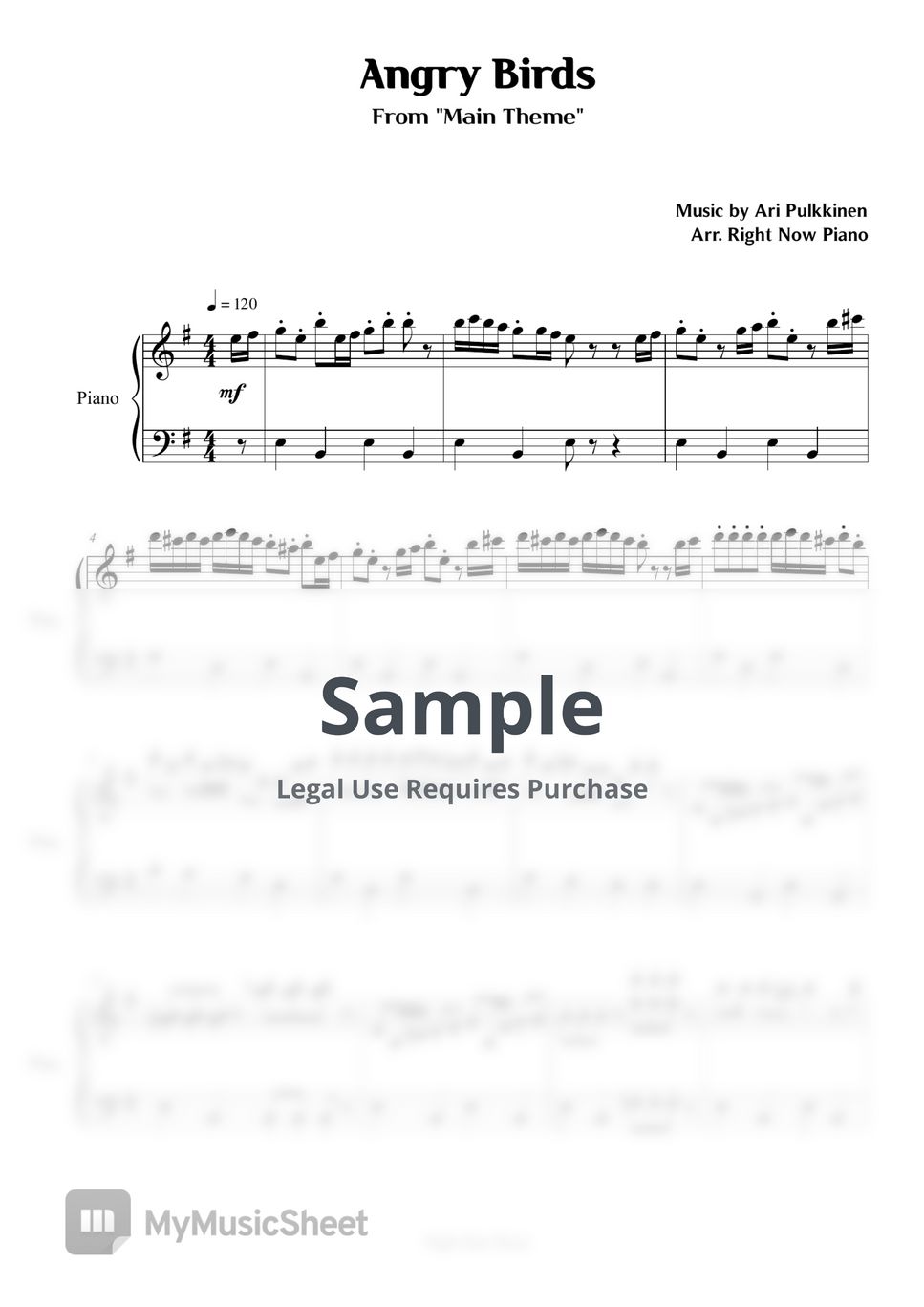 Angry Birds - Angry Birds Main Theme Sheets by Right Now Piano