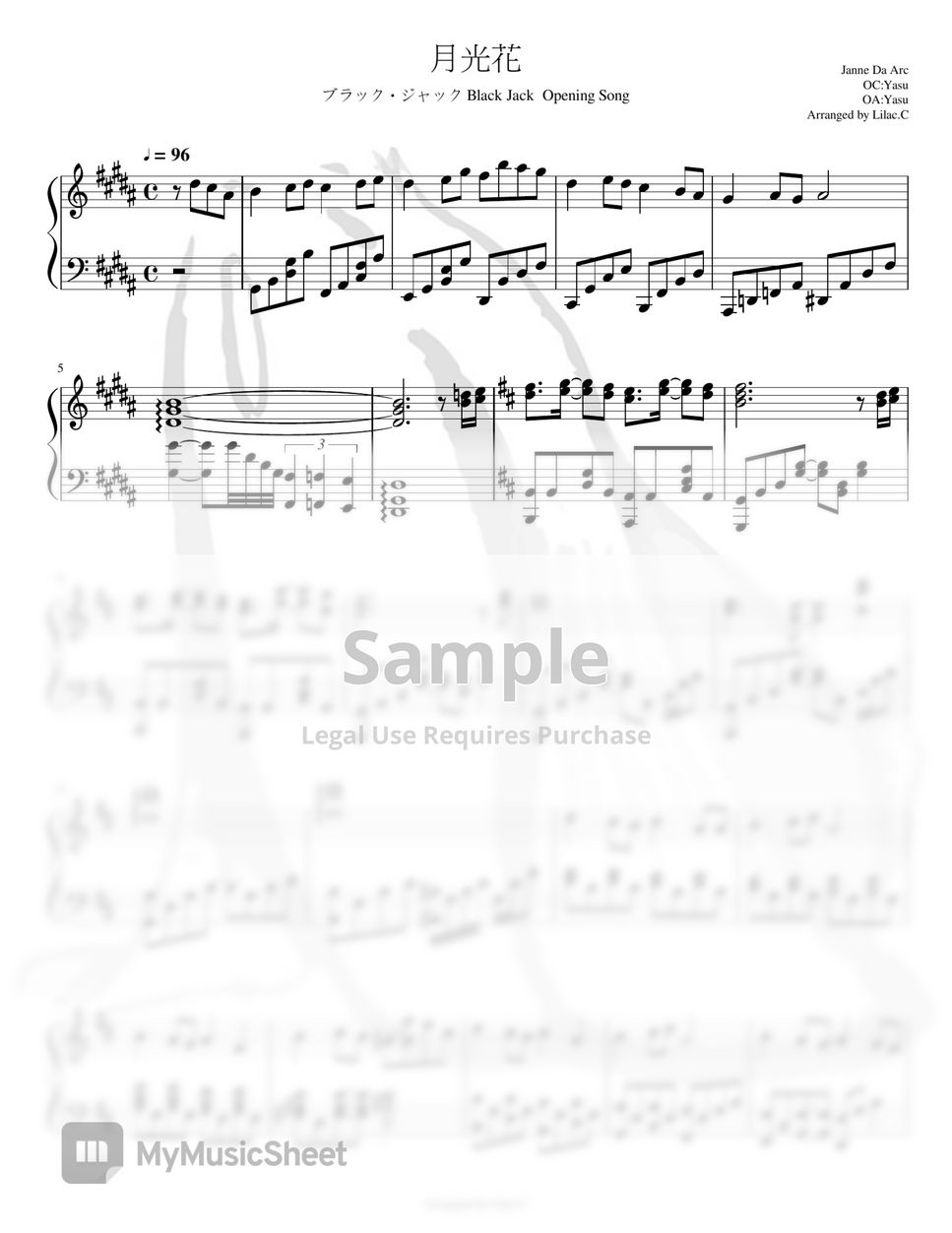 Janne Da Arc - 月光花 (げっこうか)-ブラック・ジャック Black Jack OP (Anime Song Sheet Music Piano ver) by Lilac.C