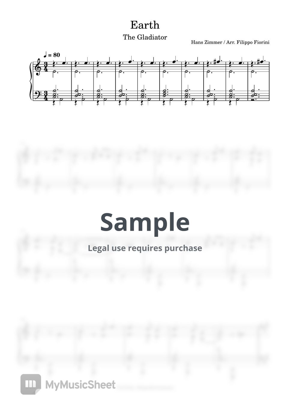 Hans Zimmer - Earth - Gladiator 악보 by Filippo Fiorini
