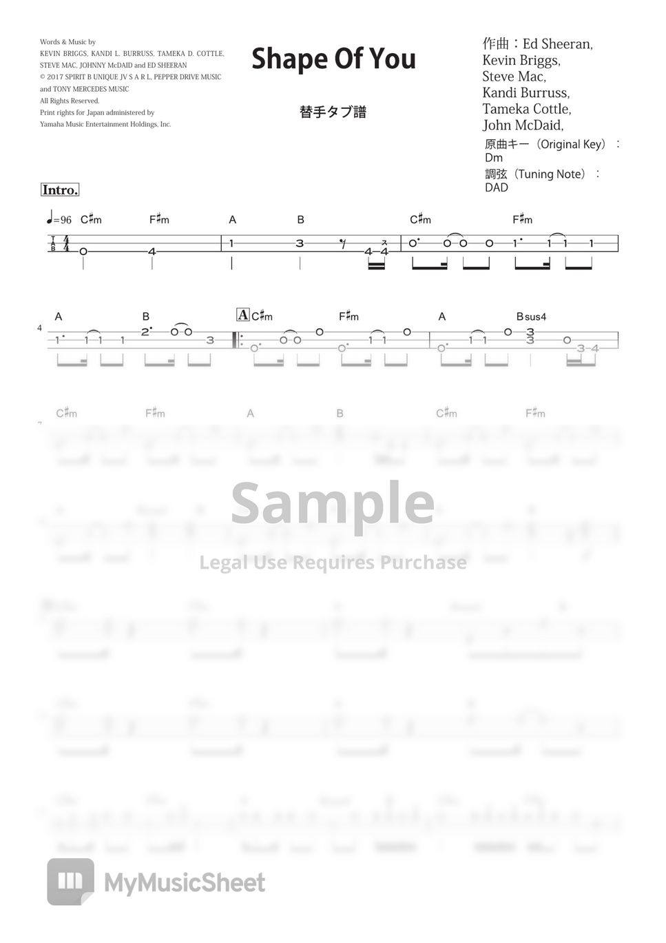 Ed Sheeran Shape Of Youtsugaru Syamisen 2nd Tab Sheets By Ayuzawa Kazuhiko 