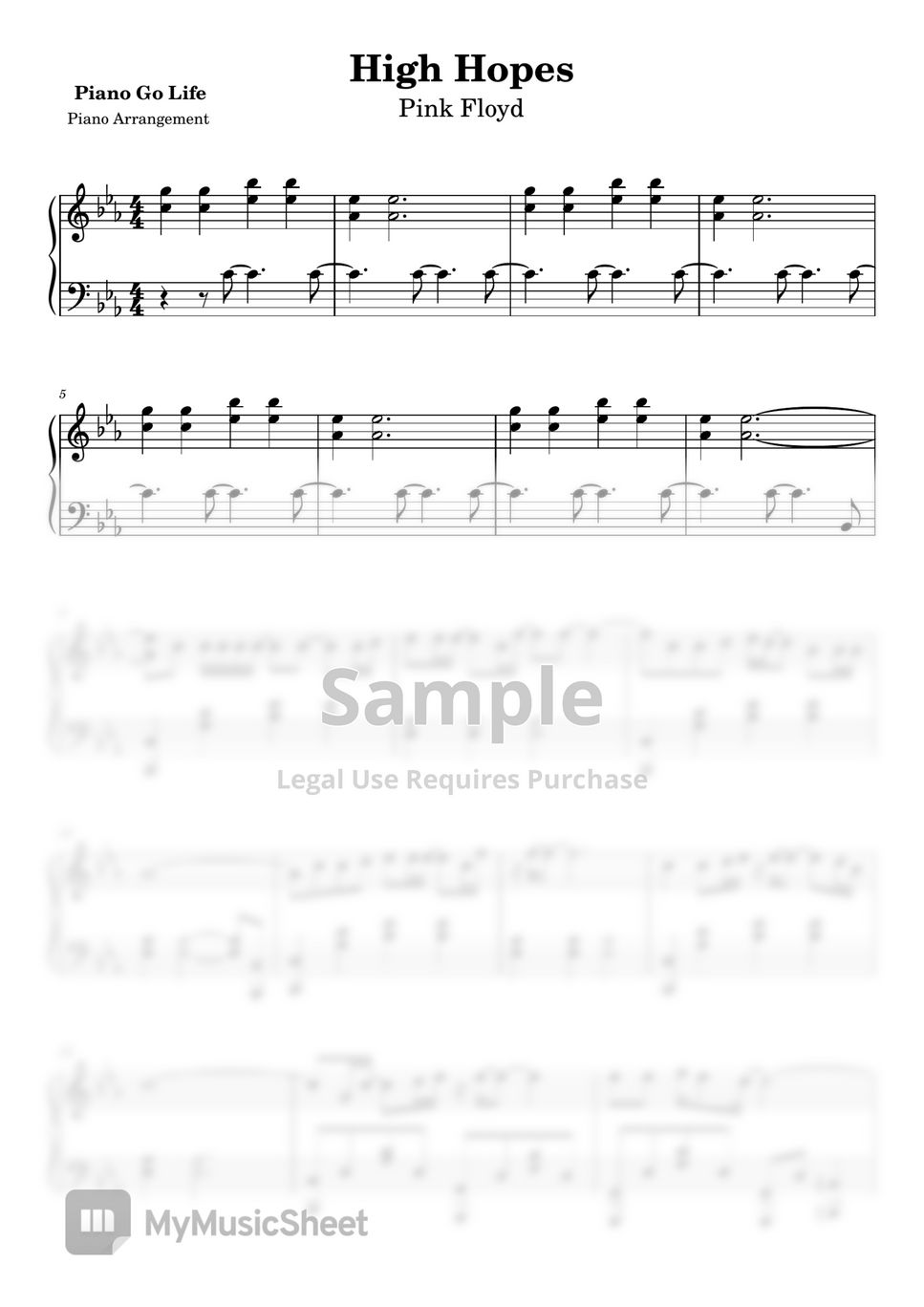 Pink Floyd High Hopes Sheet by Piano Go Life