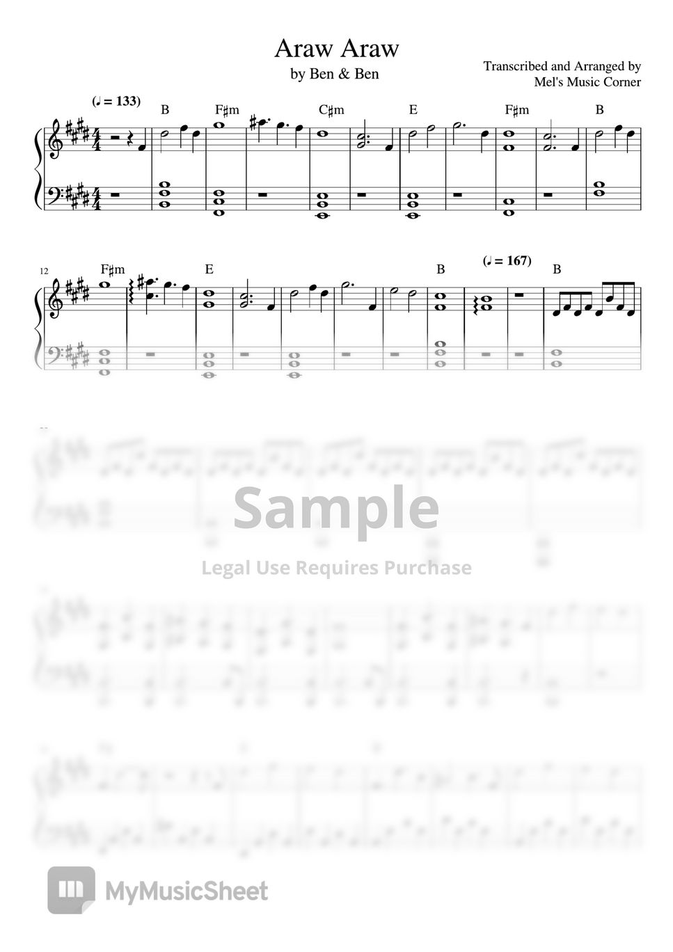 Ben&Ben - Araw-Araw (piano sheet music) Sheets by Mels Music Corner