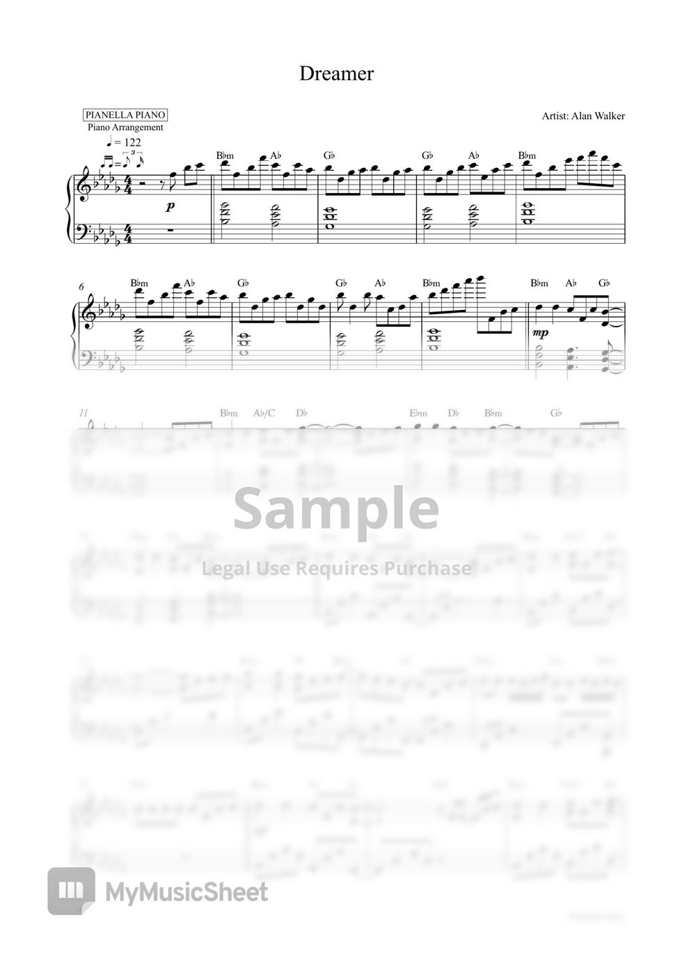 Alan Walker - Dreamer (Piano Sheet) Sheet Music by Pianella Piano