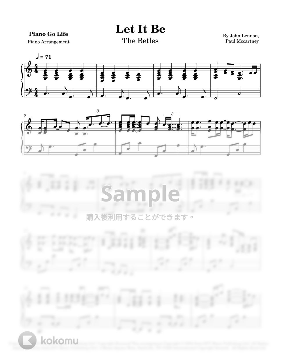 The Beatles Let It Be 楽譜 by Piano Go Life