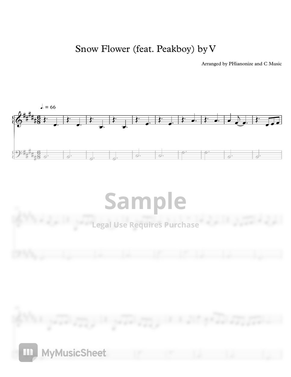 V (BTS) Snow Flower (feat Peakboy) Sheets by PHianonize and C Music