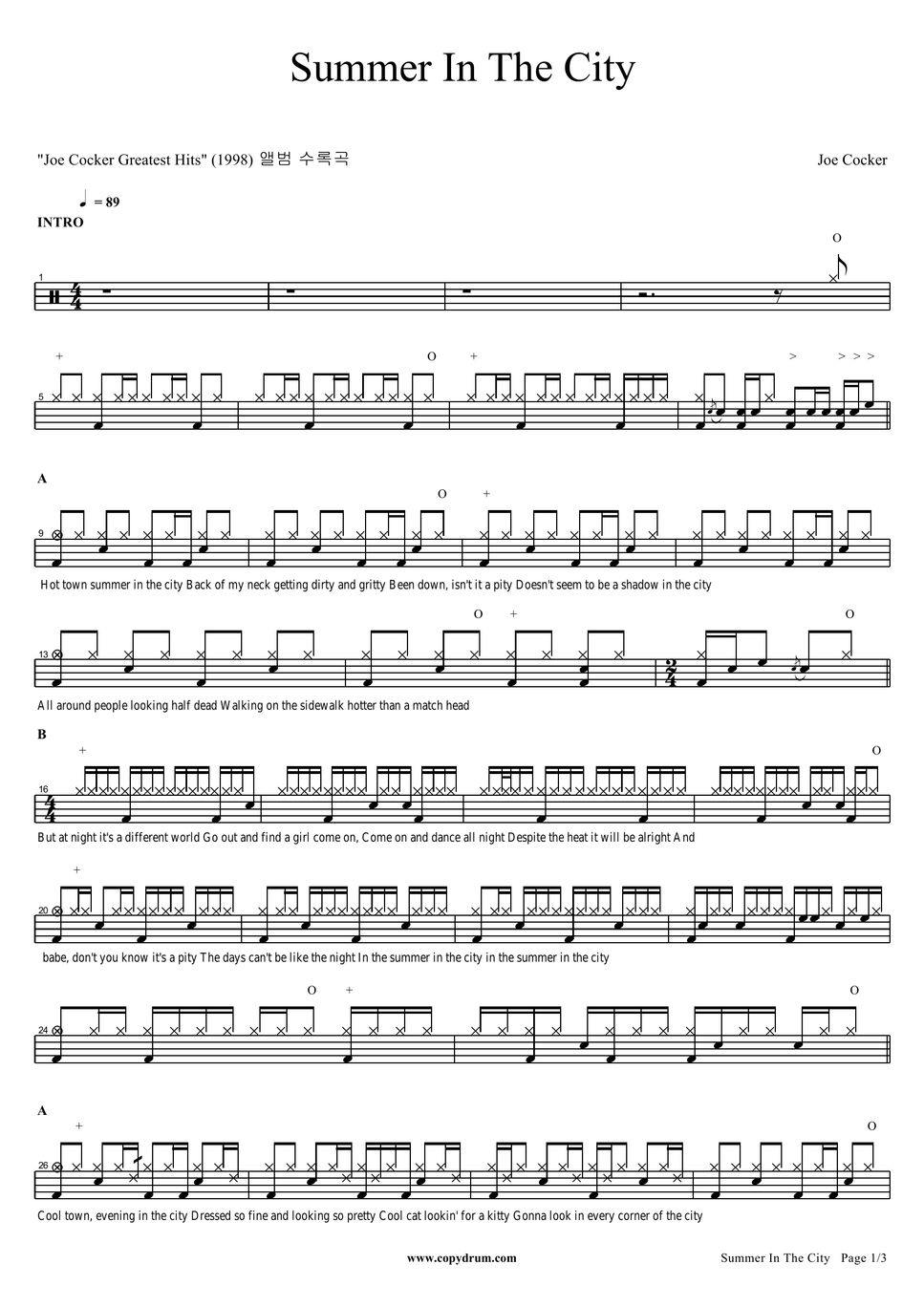 Joe cocker summer in the city sheets by copydrum