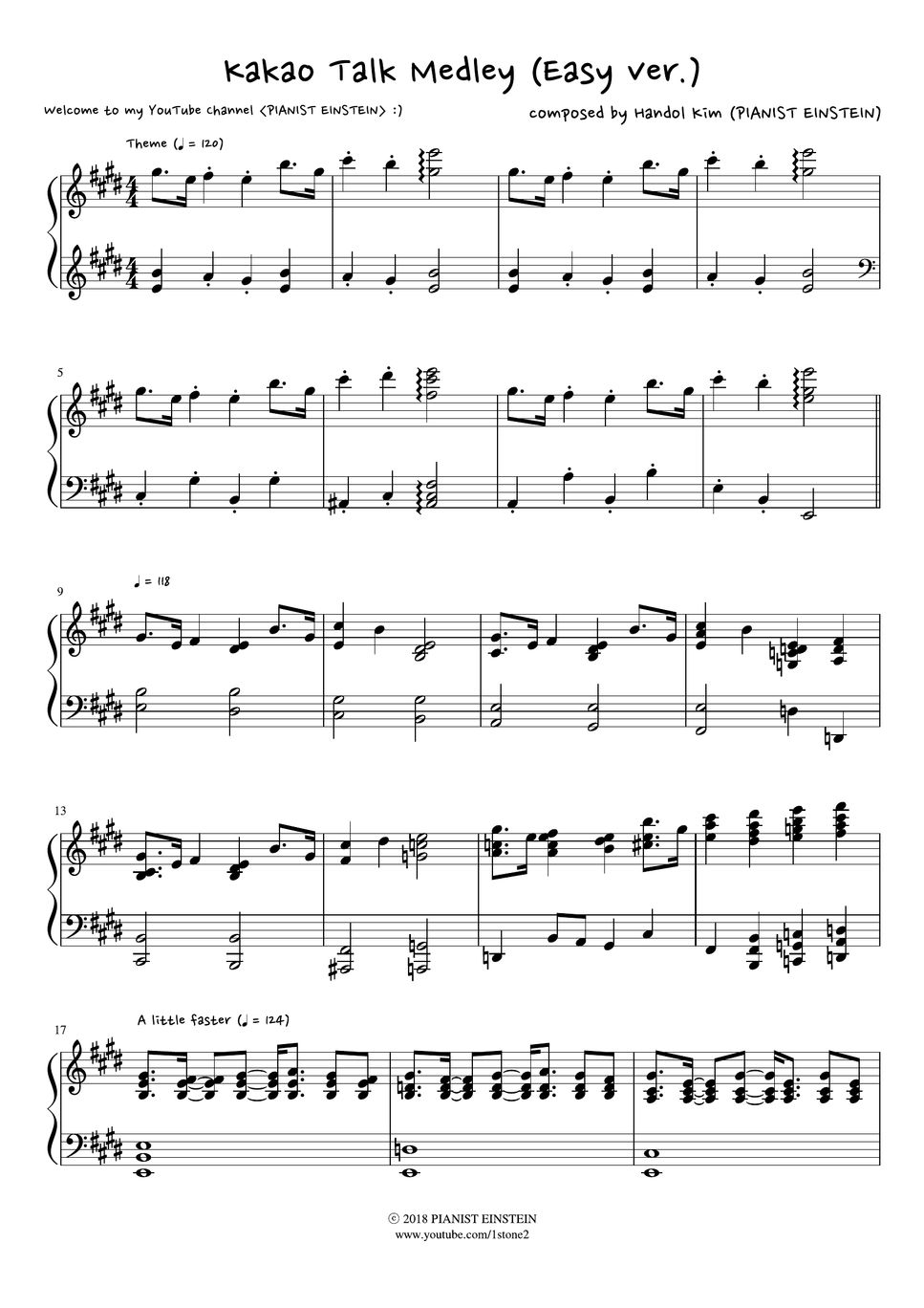 KAKAO TALK Kakao Talk Medley (Easy ver.) 악보 by PIANIST EINSTEIN