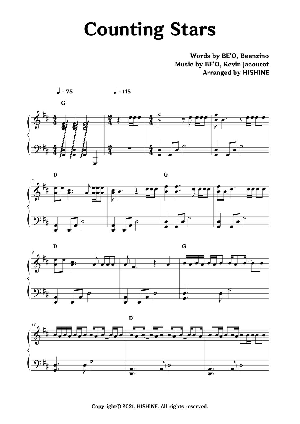 Be o beenzino counting stars sheet by hishine