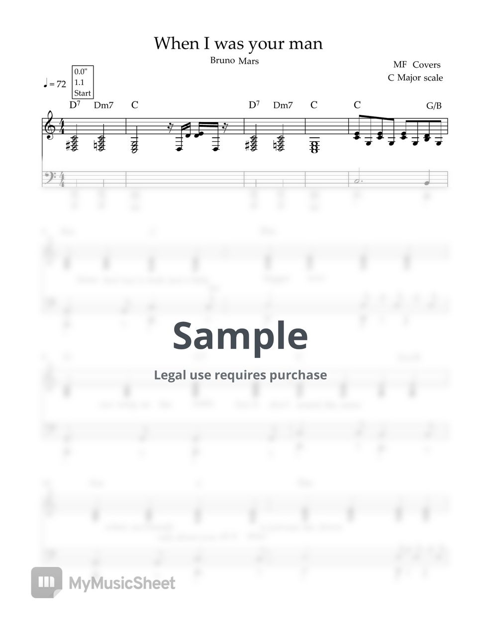 Bruno Mars When I Was Your Man Piano Sheet With Lyrics 악보
