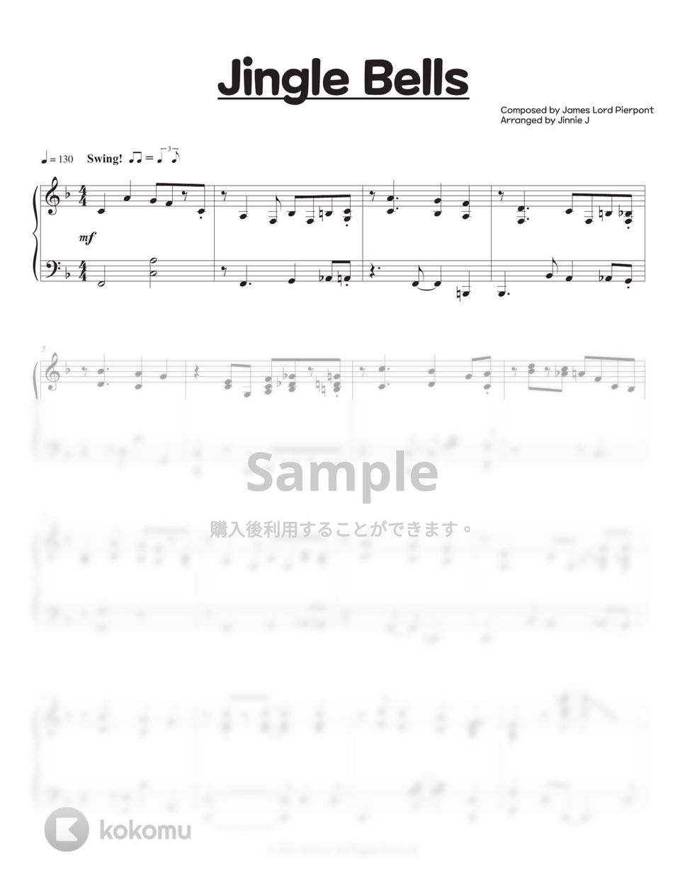 James Lord Pierpont Jingle Bells 楽譜 by Jinnie J