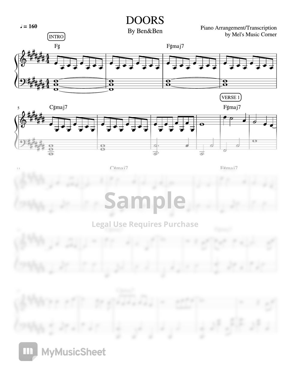 Ben&Ben - Doors (piano sheet music) by Mel's Music Corner