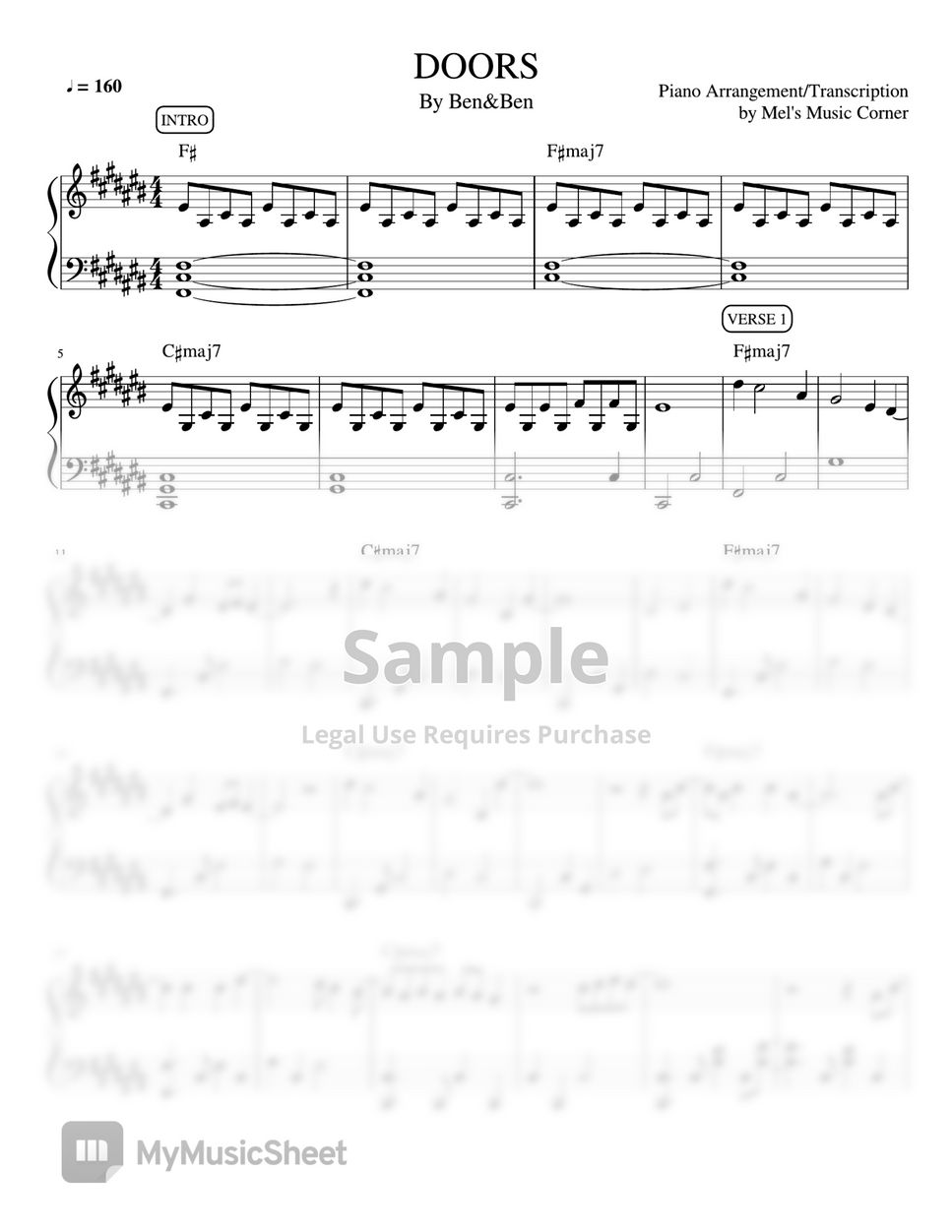 Ben&Ben Doors (piano sheet music) 악보 by Mel's Music Corner