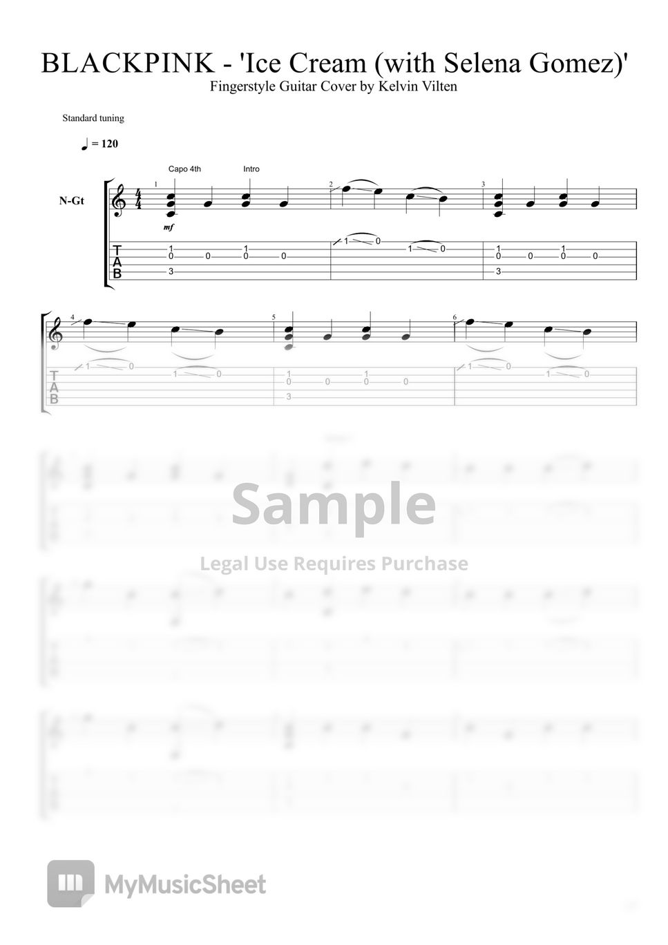 BLACKPINK ft. SELENA GOMEZ ICE CREAM (Fingerstyle) Sheets by KELVIN