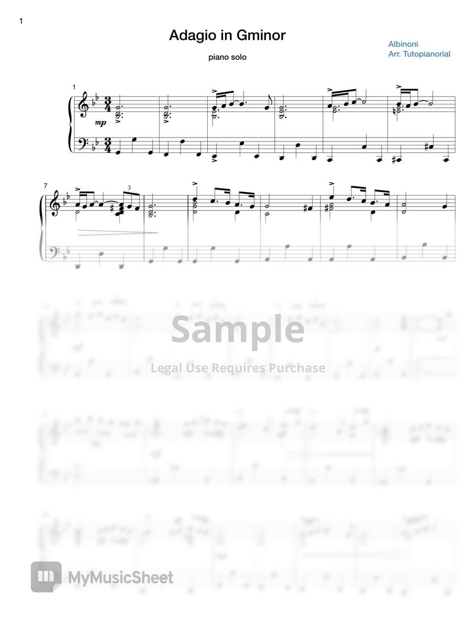 Albinoni - Adagio (Piano Solo) by Tutopianorial